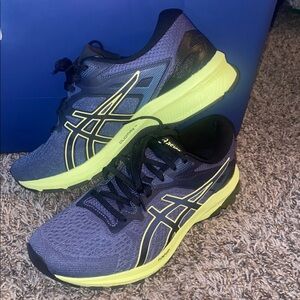 ASICS Blue and Yellow Athletic Shoes with Breathable Mesh